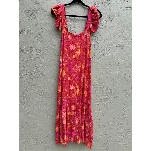 Floral Pockets Ruffle Sleeves Boho Vibrant Casual Maxi Dress - Picture 6 of 7